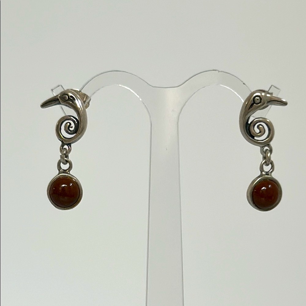 Elegant 925 Silver real stone and Brown Dangle Earrings
